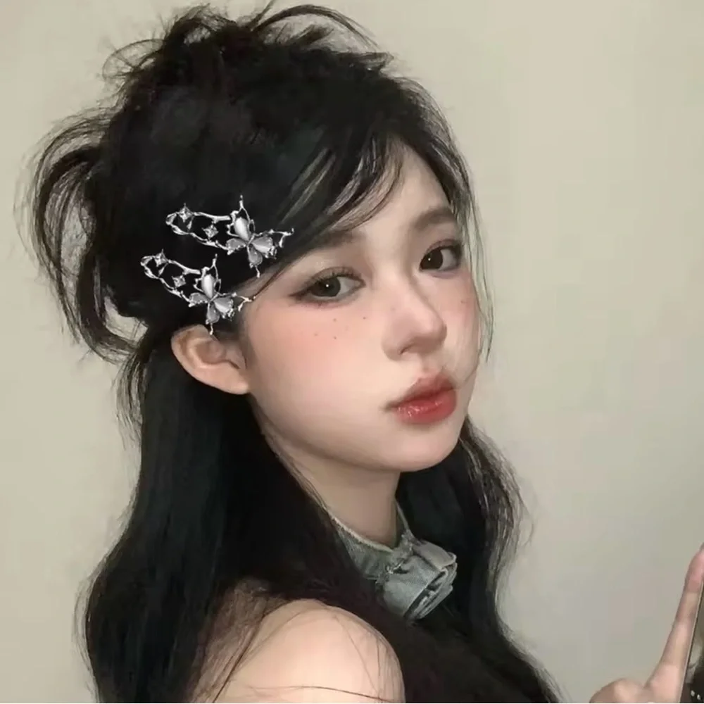 Silver Butterfly Hair Clips